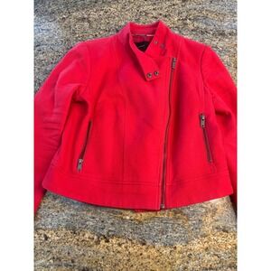 Banana‎ Republic Petite Red Moto Jacket Asymmetrical Zip Collar Snap Detail MP
